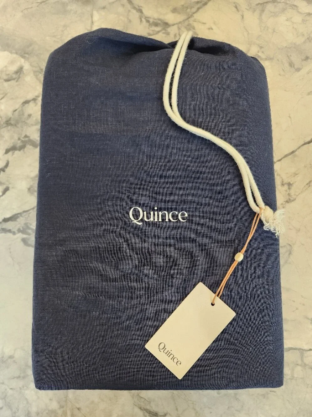 Quince European Linen King Cal King Duvet Set 2 Shams Navy 3 Piece